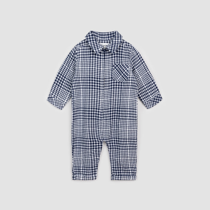 MILES THE LABEL: BRUSHED FLANNEL CHECKERED PLAYSUIT - NAVY