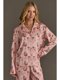PANACHE: LT. PINK CHRISTMAS COCKTAILS SATIN PAJAMA SET