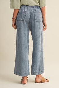 DRAWSTRING WAIST PATCH POCKET WIDE LEG PANT