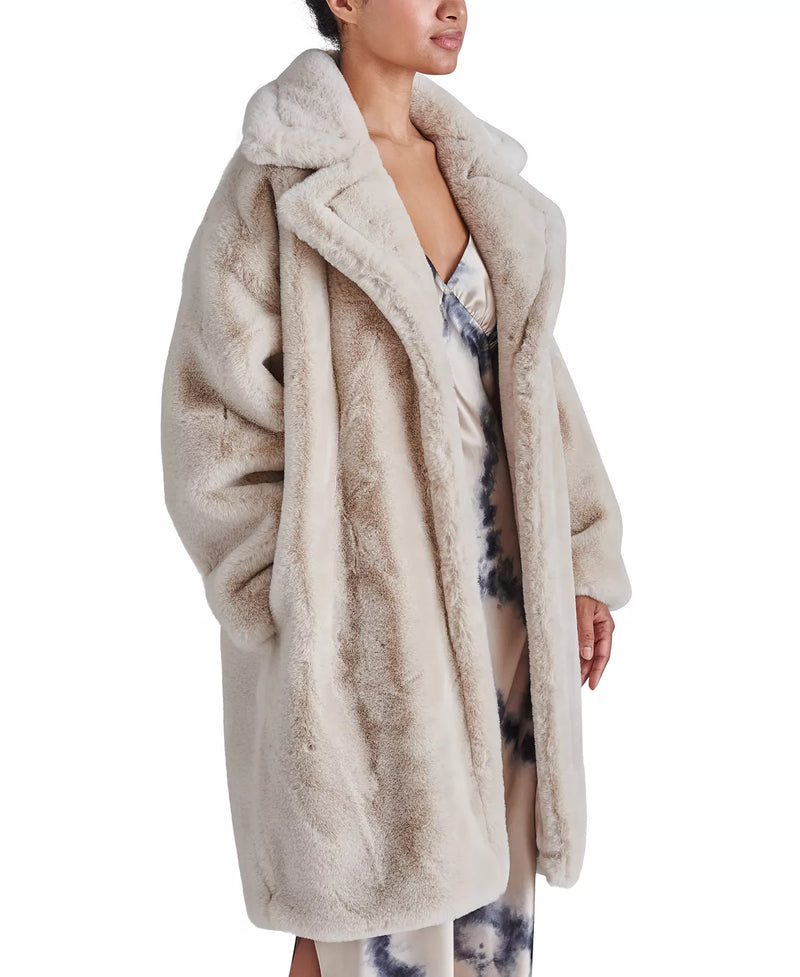 STEVE MADDEN: EMERY LONG FAUX FUR COAT - BEIGE