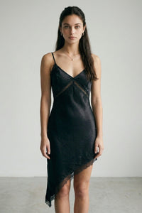 ASYMMETRICAL LACE-TRIM SLIP DRESS