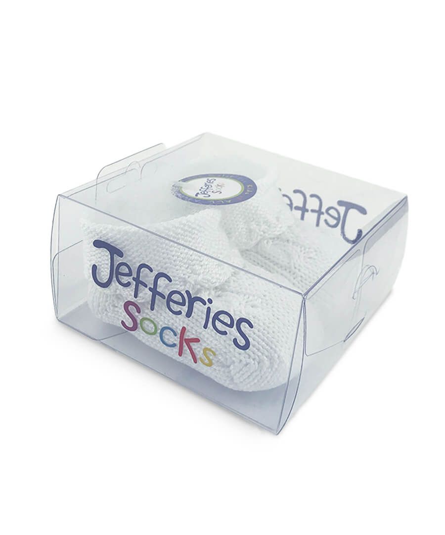 JEFFERIES SOCKS: PEARL RIBBON CROCHET BOOTIE - WHITE