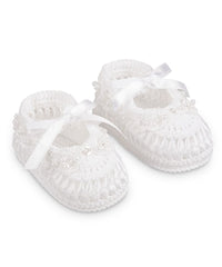 JEFFERIES SOCKS: PEARL RIBBON CROCHET BOOTIE - WHITE