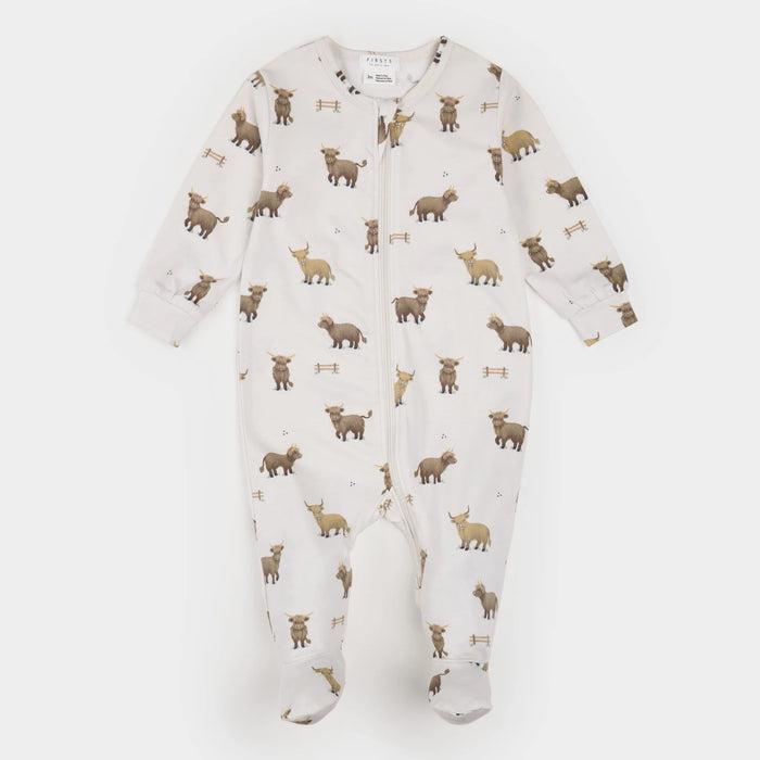 PETIT LEM: HIGHLAND COW FOOTED SLEEPER
