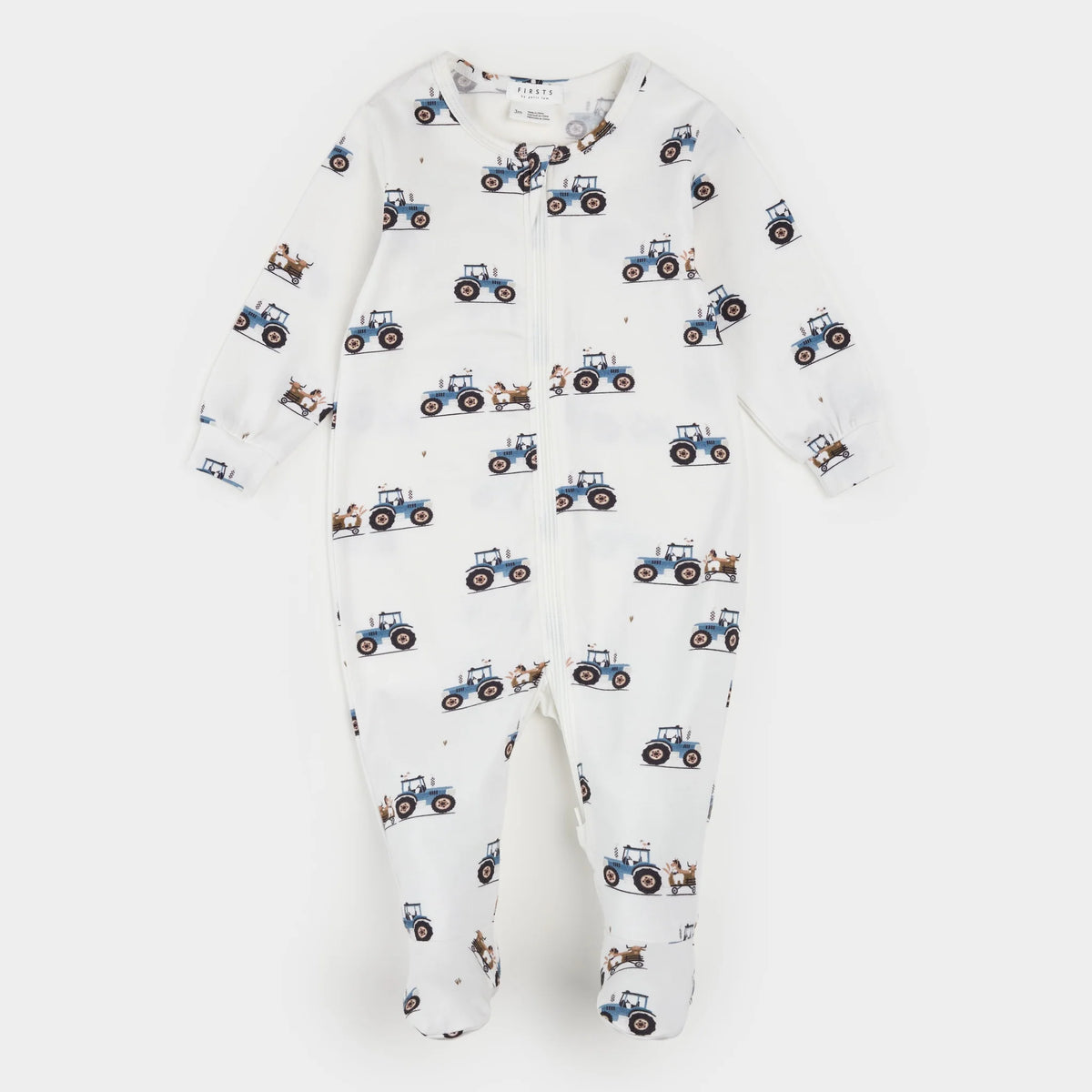 PETIT LEM: TRACTOR FOOTED SLEEPER - OFF WHITE