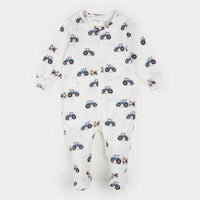 PETIT LEM: TRACTOR FOOTED SLEEPER - OFF WHITE