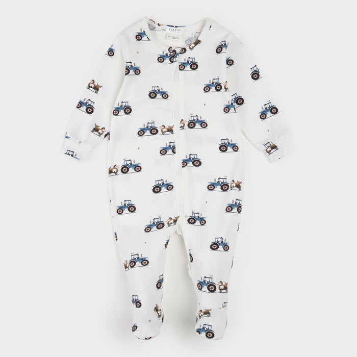 PETIT LEM: TRACTOR FOOTED SLEEPER - OFF WHITE