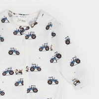 PETIT LEM: TRACTOR FOOTED SLEEPER - OFF WHITE