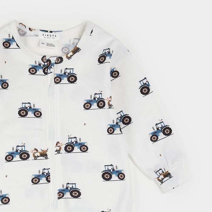 PETIT LEM: TRACTOR FOOTED SLEEPER - OFF WHITE