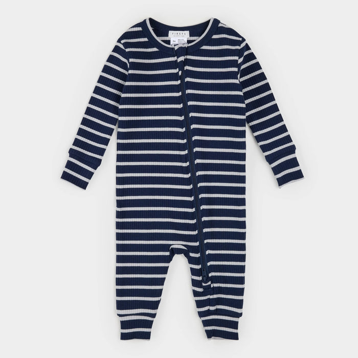PETIT LEM: INDIGO STRIPPED MODAL RIB SLEEPER