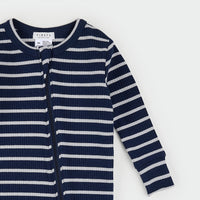 PETIT LEM: INDIGO STRIPPED MODAL RIB SLEEPER