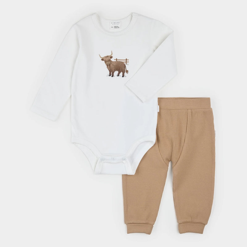 PETIT LEM: HIGHLAND COW 2PC BODYSUIT SET