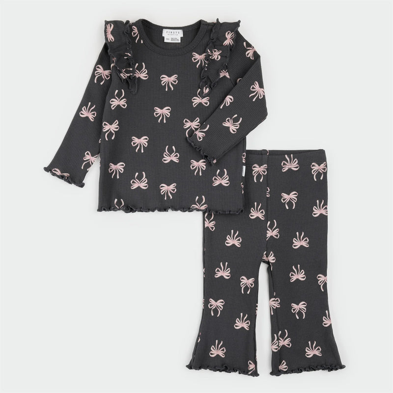 PETIT LEM: RIBBON PRINT FLARED LEGGING SET