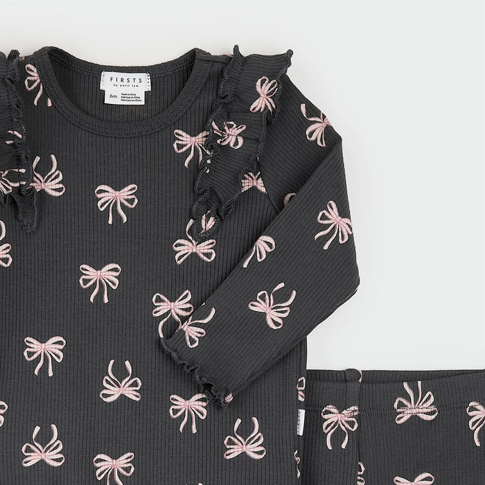 PETIT LEM: RIBBON PRINT FLARED LEGGING SET