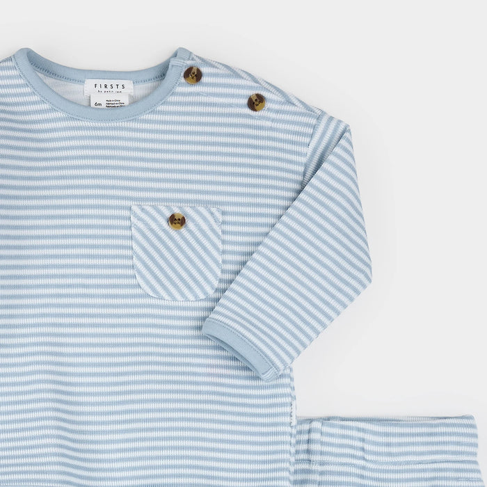 PETIT LEM: ARTIC BLUE STRIPED DOUBLE JERSEY SET