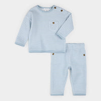 PETIT LEM: ARTIC BLUE STRIPED DOUBLE JERSEY SET