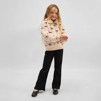 MILES THE LABEL: EMBROIDERED BOW SHERPA HALF-ZIP PULL-OVER