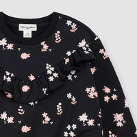 MILES THE LABEL: PINK FLOWER PRINK FLEECE SWEATSHIRT - BLACK