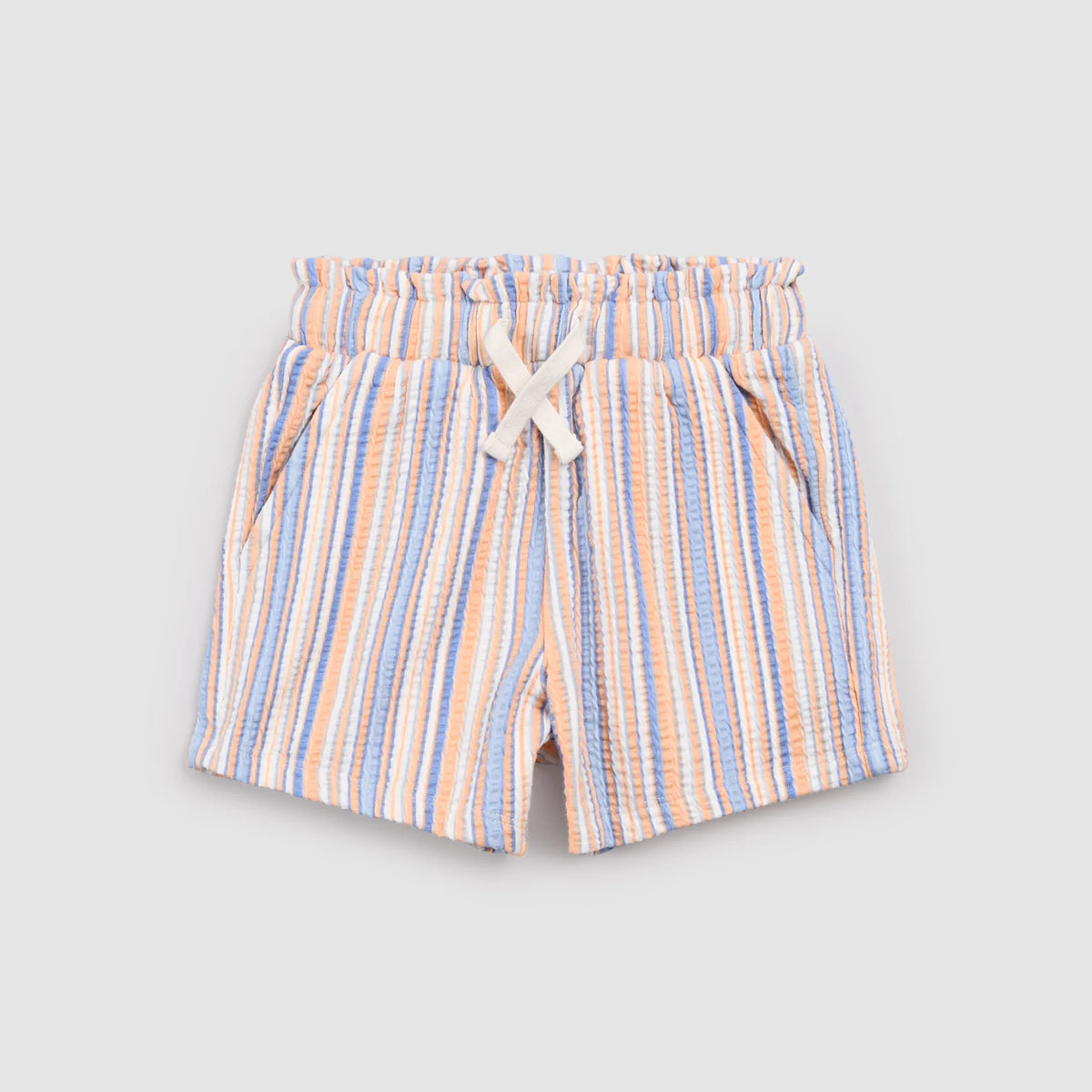 MILES THE LABEL: PEACH AND POWDERED BLUE STRIPE SHORT SET