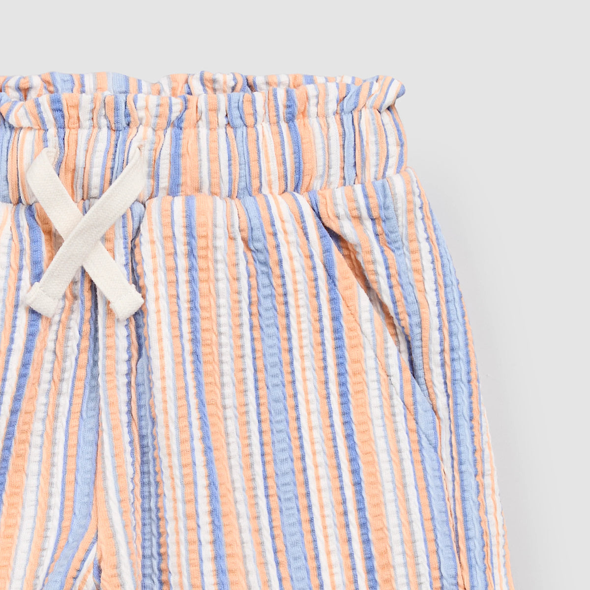 MILES THE LABEL: PEACH AND POWDERED BLUE STRIPE SHORT SET