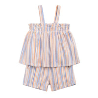 MILES THE LABEL: PEACH AND POWDERED BLUE STRIPE SHORT SET