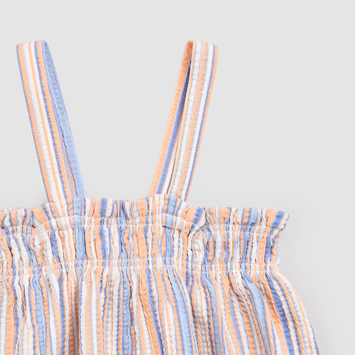 MILES THE LABEL: PEACH AND POWDERED BLUE STRIPE SHORT SET