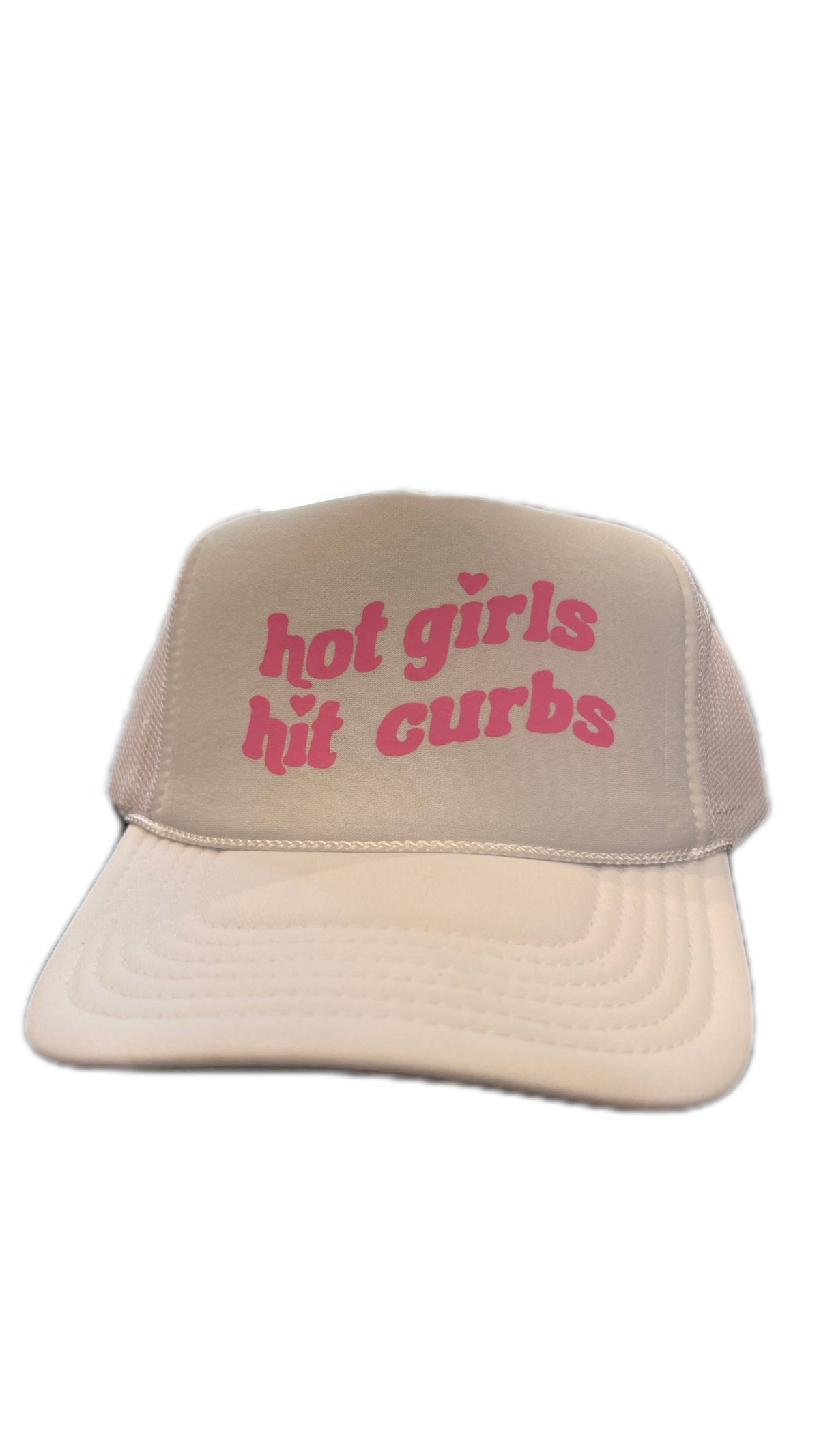 HOT GIRLS HIT CURBS TRUCKER HAT - PINK ON WHITE