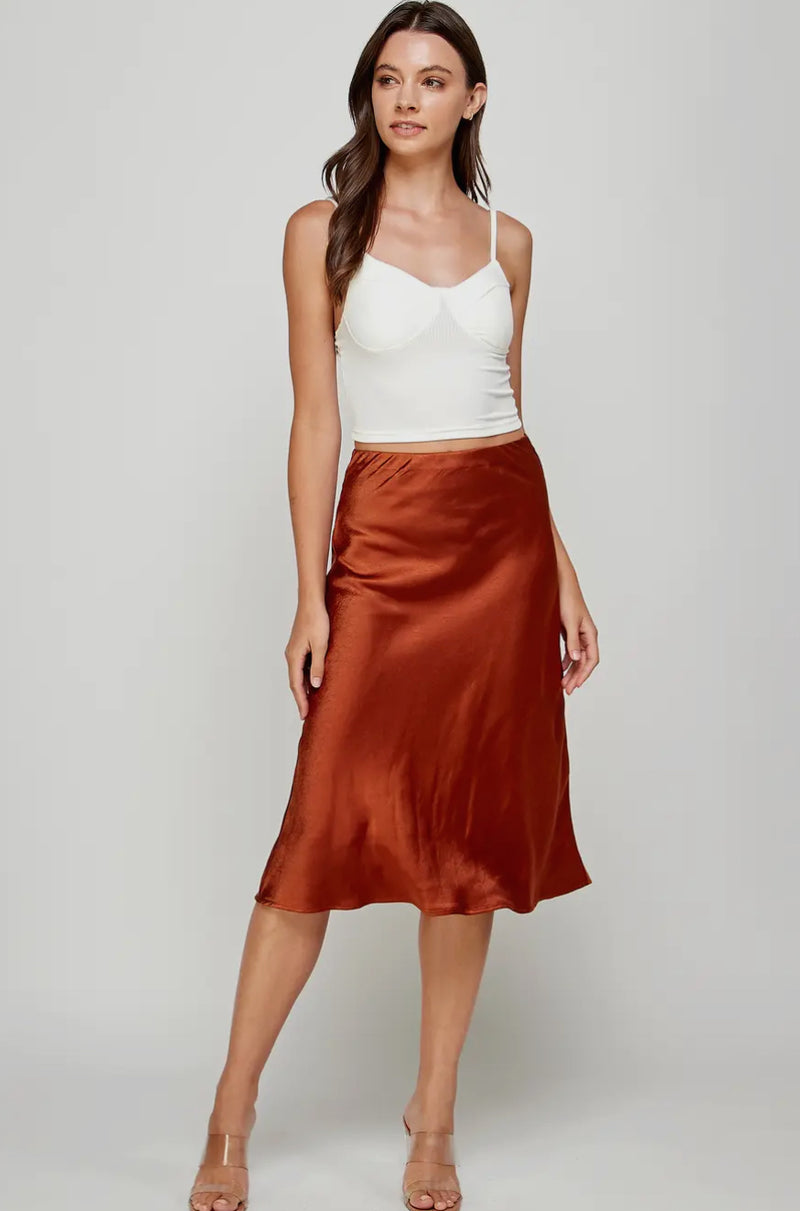 SATIN MIDI SKIRT - COPPER