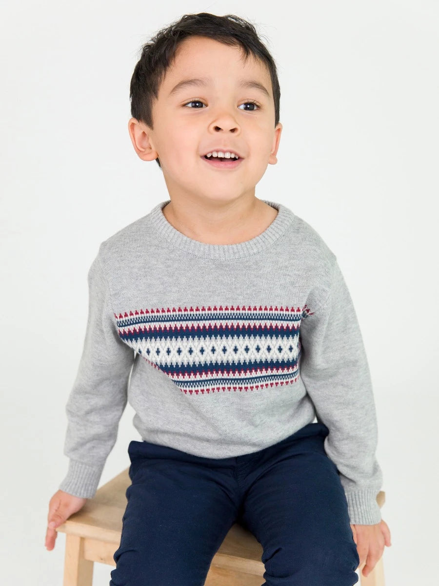 RUGGED BUTTS: KNIT CREW NECK SWEATER - COZY FAIR ISLE