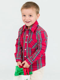 RUGGED BUTTS: LONG SLEEVE BUTTON DOWN SHIRT - TIS THE SEASON PLAID