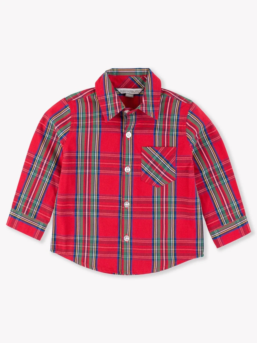 RUGGED BUTTS: LONG SLEEVE BUTTON DOWN SHIRT - TIS THE SEASON PLAID