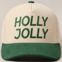 HOLLY JOLLY GLITTER TEXT TWO-TONE CORDUROY CAP