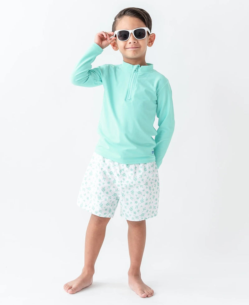 RUGGED BUTTS: LONG SLEEVE ZIPPER RASH GUARD - VINTAGE AQUA