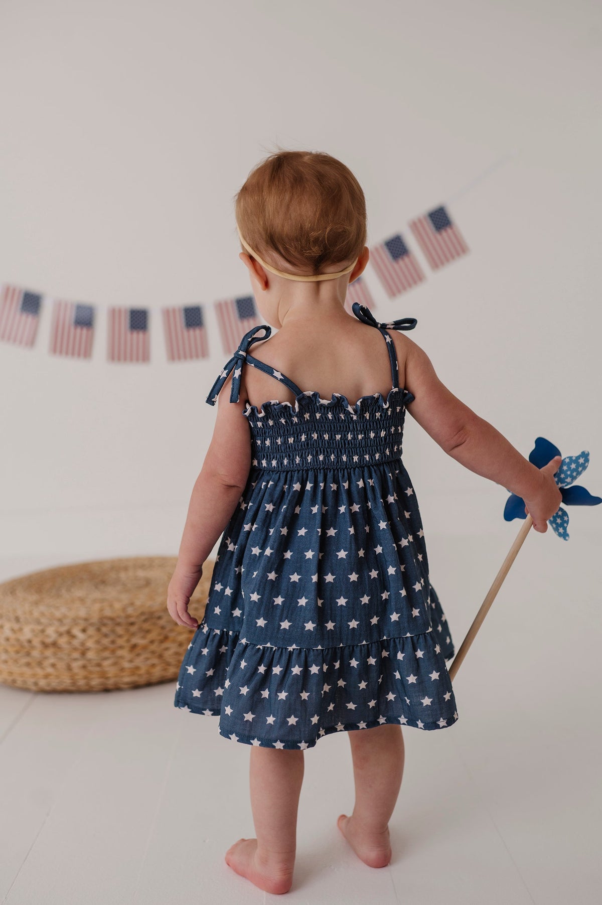 BABYSPROUTS: TIERED MINI DRESS - NAVY AMERICAN STARS