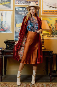 SATIN MIDI SKIRT - COPPER