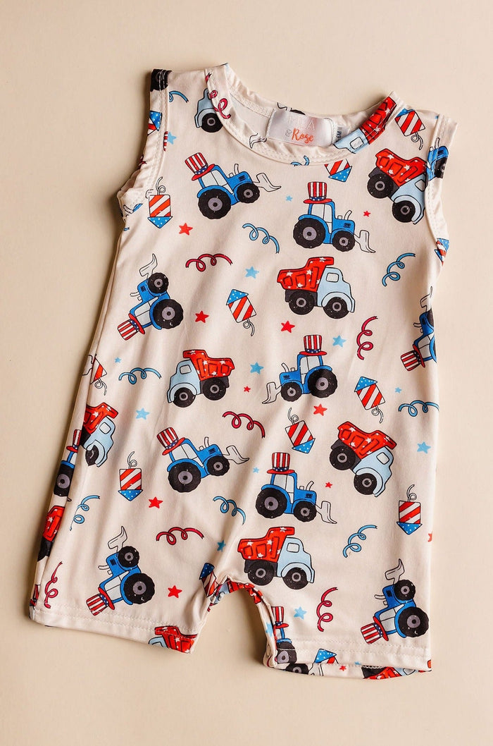 MILA & ROSE: 4TH OF JULY TRACTOR SHORTY ONE-PIECE