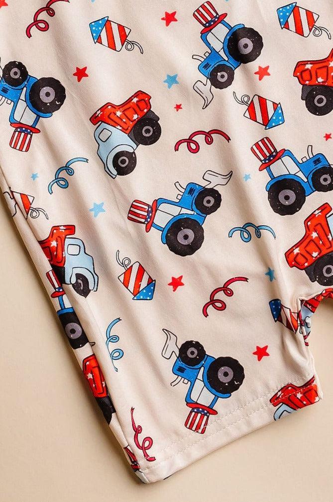 MILA & ROSE: 4TH OF JULY TRACTOR SHORTY ONE-PIECE