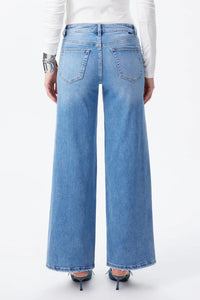 BAYEAS: MID RISE RHINESTONE WIDE LEG JEANS