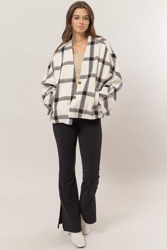 PLAID PATTERN OVERSIZED JACKET