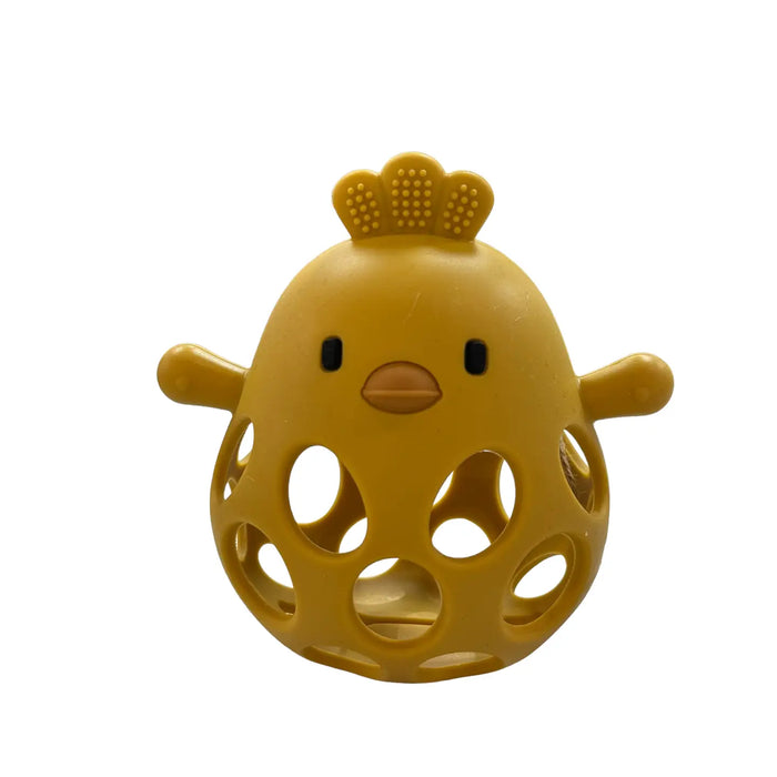 THREE HEARTS: 3D SILICONE CHICKEN TEETHER - MUSTARD