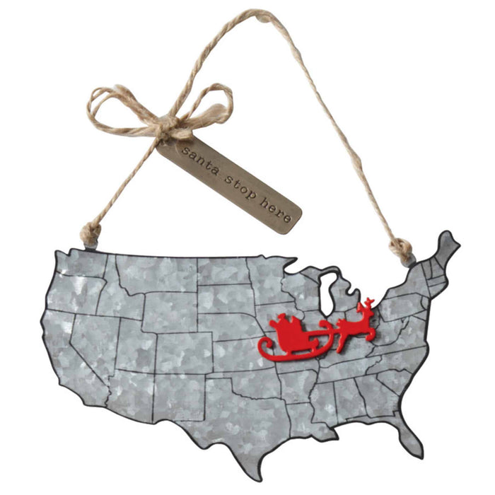 MUD PIE: SANTA STOP HERE MAP ORNAMENT