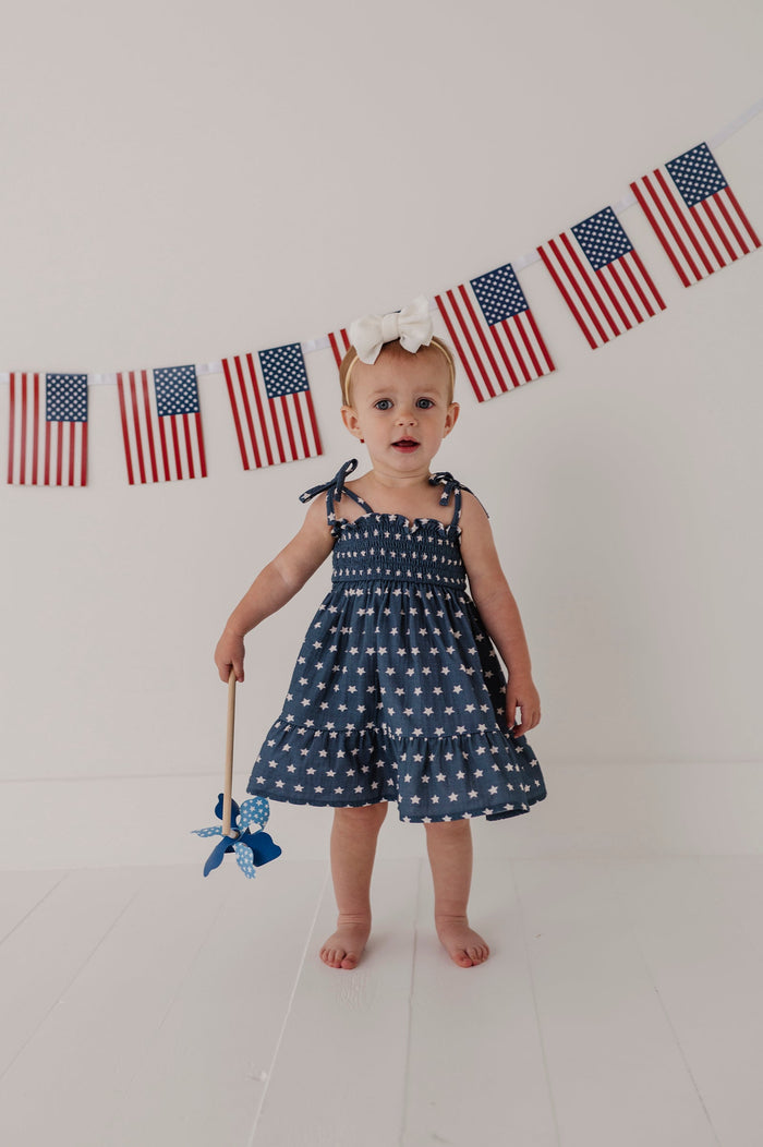 BABYSPROUTS: TIERED MINI DRESS - NAVY AMERICAN STARS