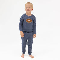 ANGEL DEAR: RAGLAN SWEATSHIRT & JOGGER SET - FOOTBALLS + FRENCH TERRY - INKY BLUE