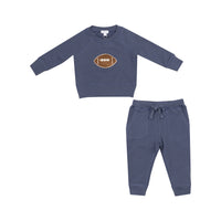 ANGEL DEAR: RAGLAN SWEATSHIRT & JOGGER SET - FOOTBALLS + FRENCH TERRY - INKY BLUE