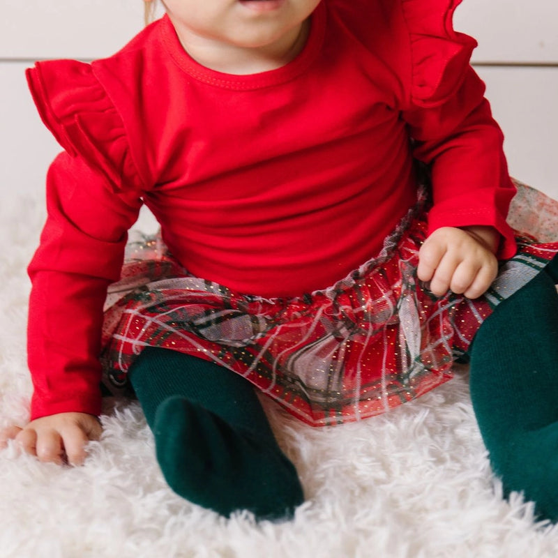 SWEET WINK: CHRISTMAS PLAID LONG SLEEVE TUTU BODYSUIT