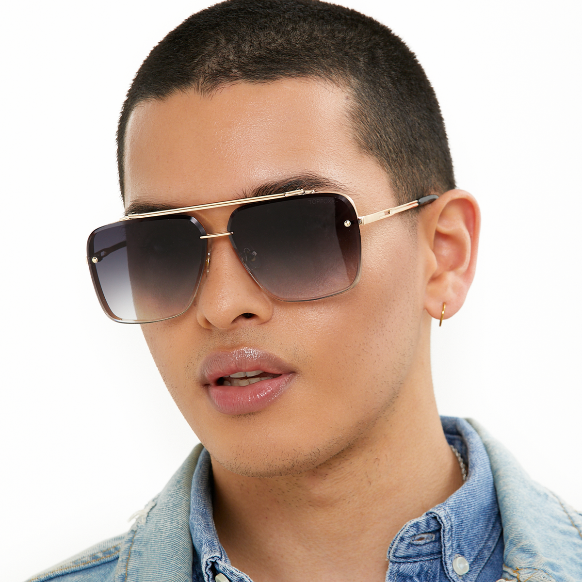 TOPFOXX: BELLA - MIDNIGHT GOLD OVERSIZED SQUARED AVIATORS