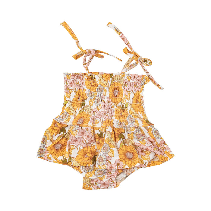 ANGEL DEAR: SMOCKED BUBBLE WITH SKIRT - SUNFLOWER CHILD