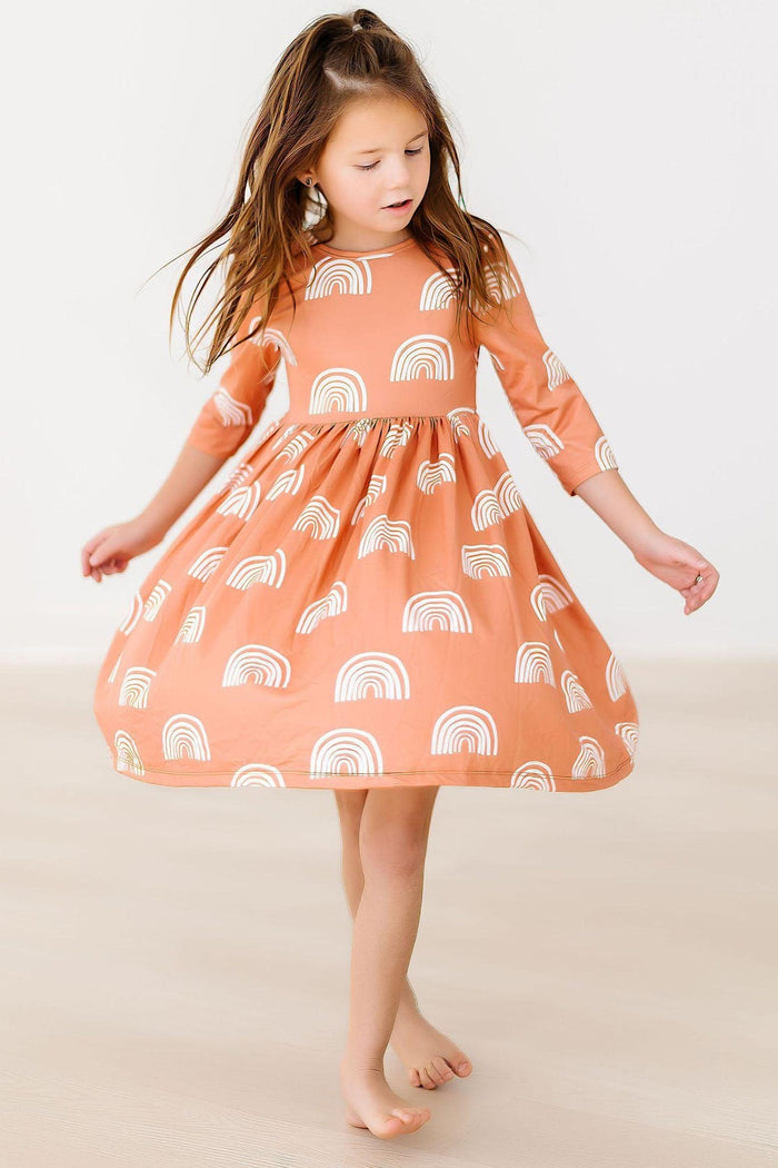 MILA & ROSE: RAINBOWS IN FALL 3/4 SLEEVE TWIRL DRESS