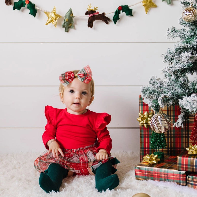 SWEET WINK: CHRISTMAS PLAID LONG SLEEVE TUTU BODYSUIT