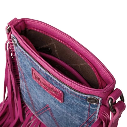 WRANGLER: FRINGE JEAN DENIM POCKET CROSSBODY BAG - PINK